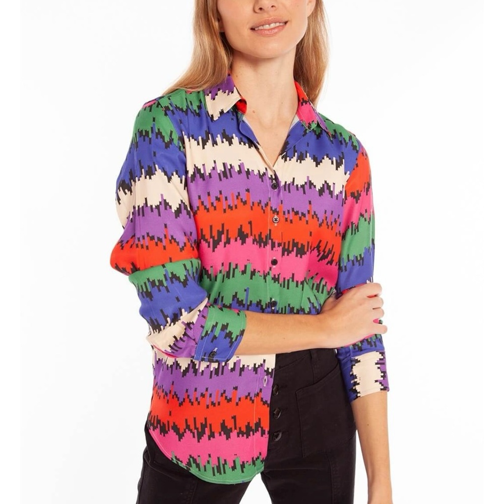 Vilagallo Camisa Gaby Exclusive Print Vibrant Button Down Collar Top Size 40